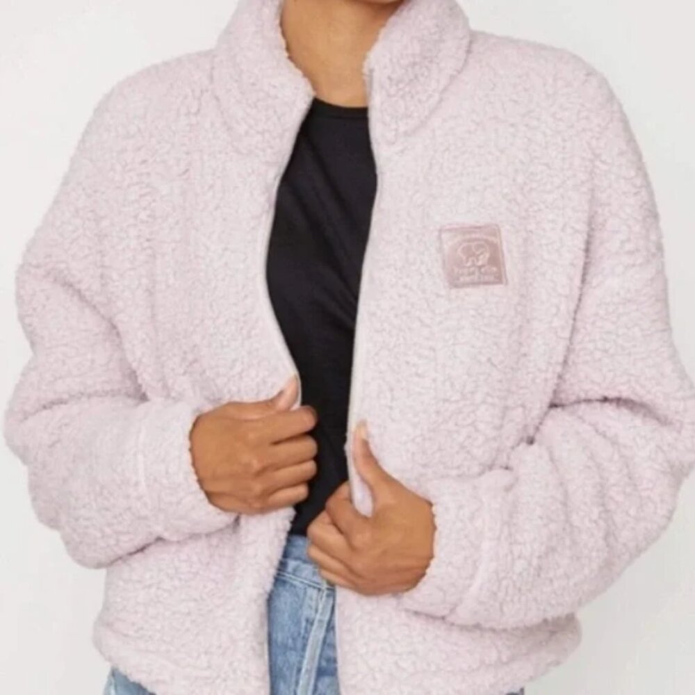 Ivory Ella Fleece Cropped Sherpa Jacket Full Zip